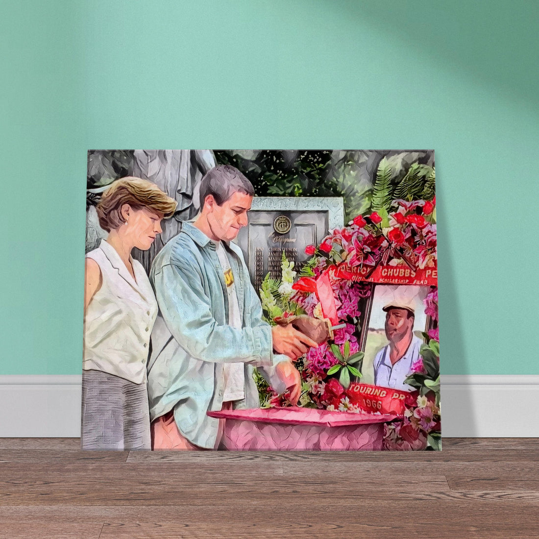 Chubbs Peterson's funeral scene with Happy Gilmore characters oil on canvas print