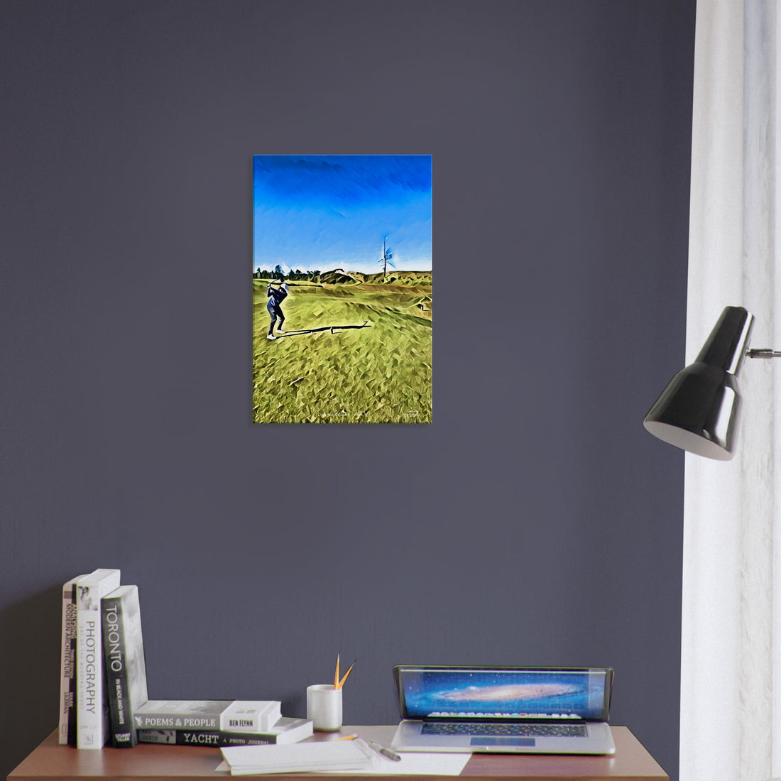 Gouache print of Old MacDonald at Bandon Dunes hole 3 featuring the striking Ghost Tree