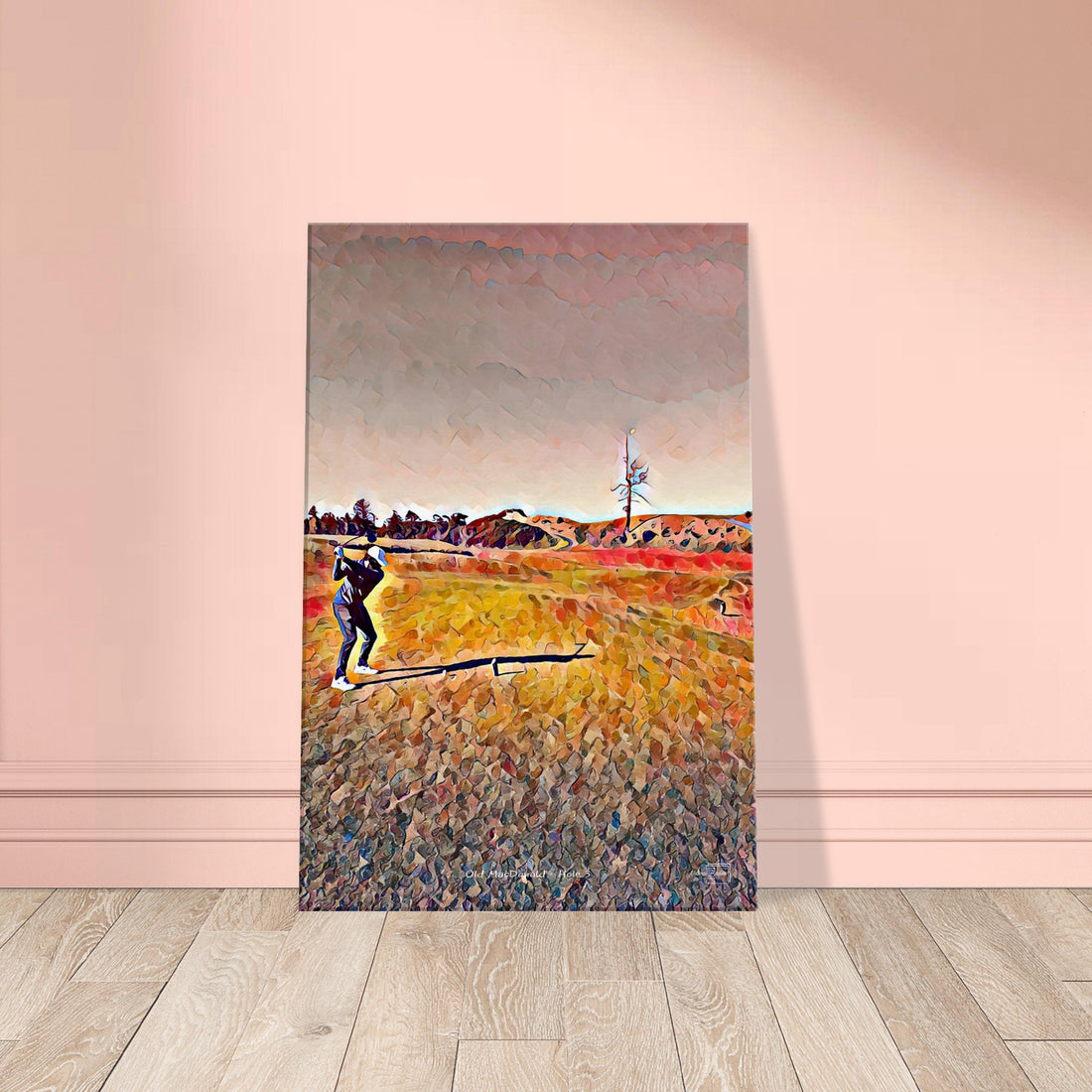 Old MacDonald at Bandon Dunes Ghost Tree hole 3 oil print featuring a golfer's view