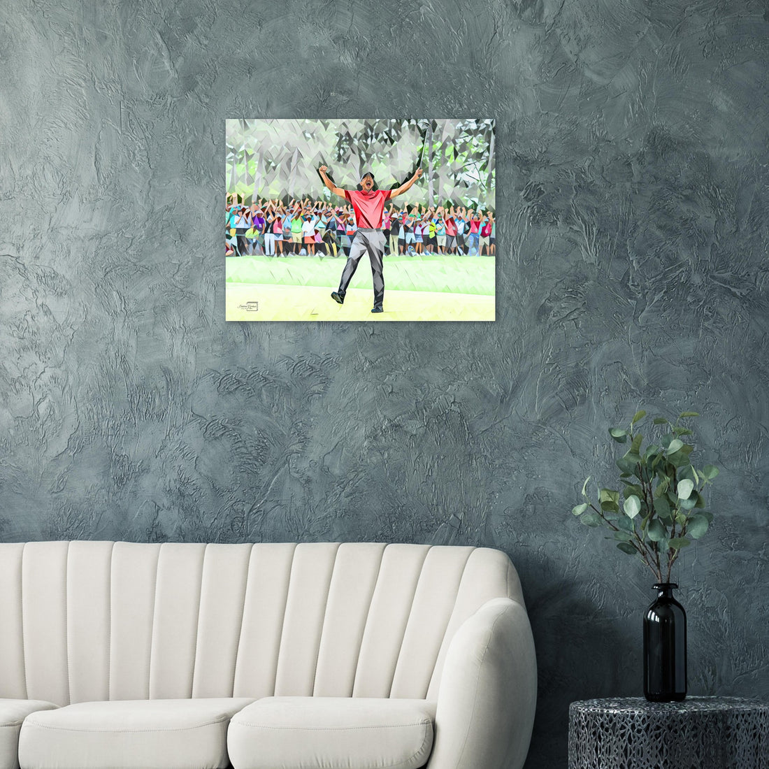 Tiger Woods in his signature pose after winning the 2019 Masters golf wall art