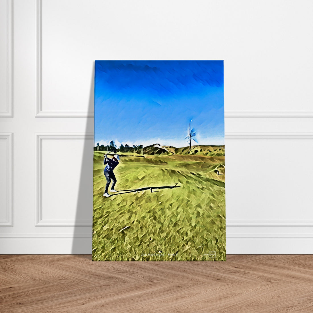 Old MacDonald at Bandon Dunes hole 3 gouache print featuring the iconic Ghost Tree landscape
