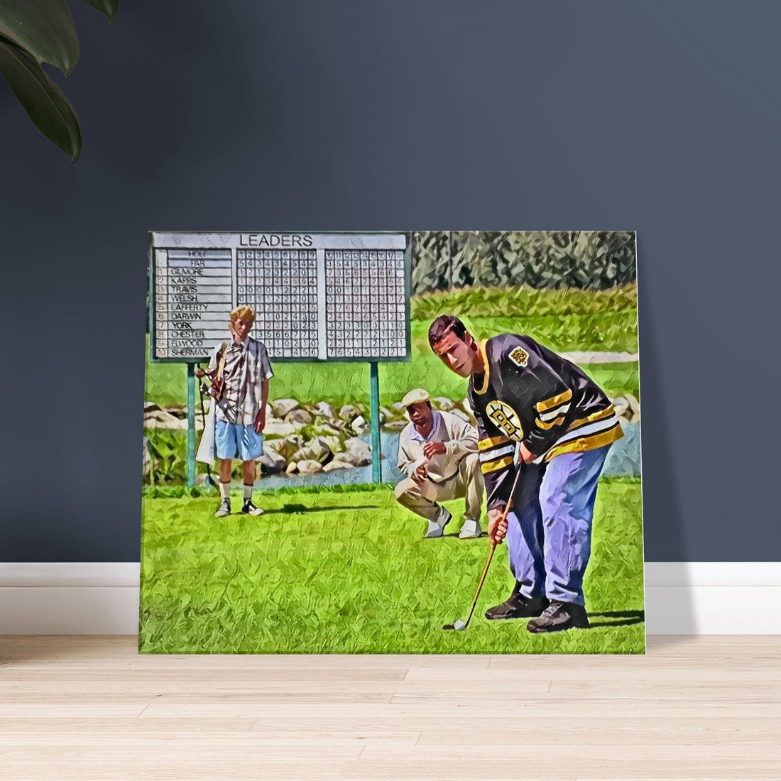 Vibrant portrayal of Happy Gilmore tapping the ball in golf wall art