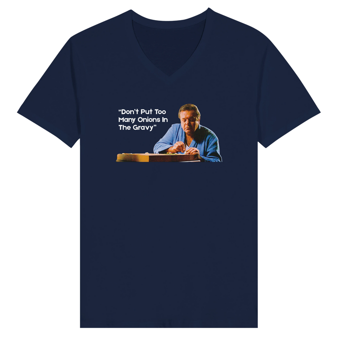 Full view of the 'Too Many Onions' Goodfellas t-shirt with Paulie