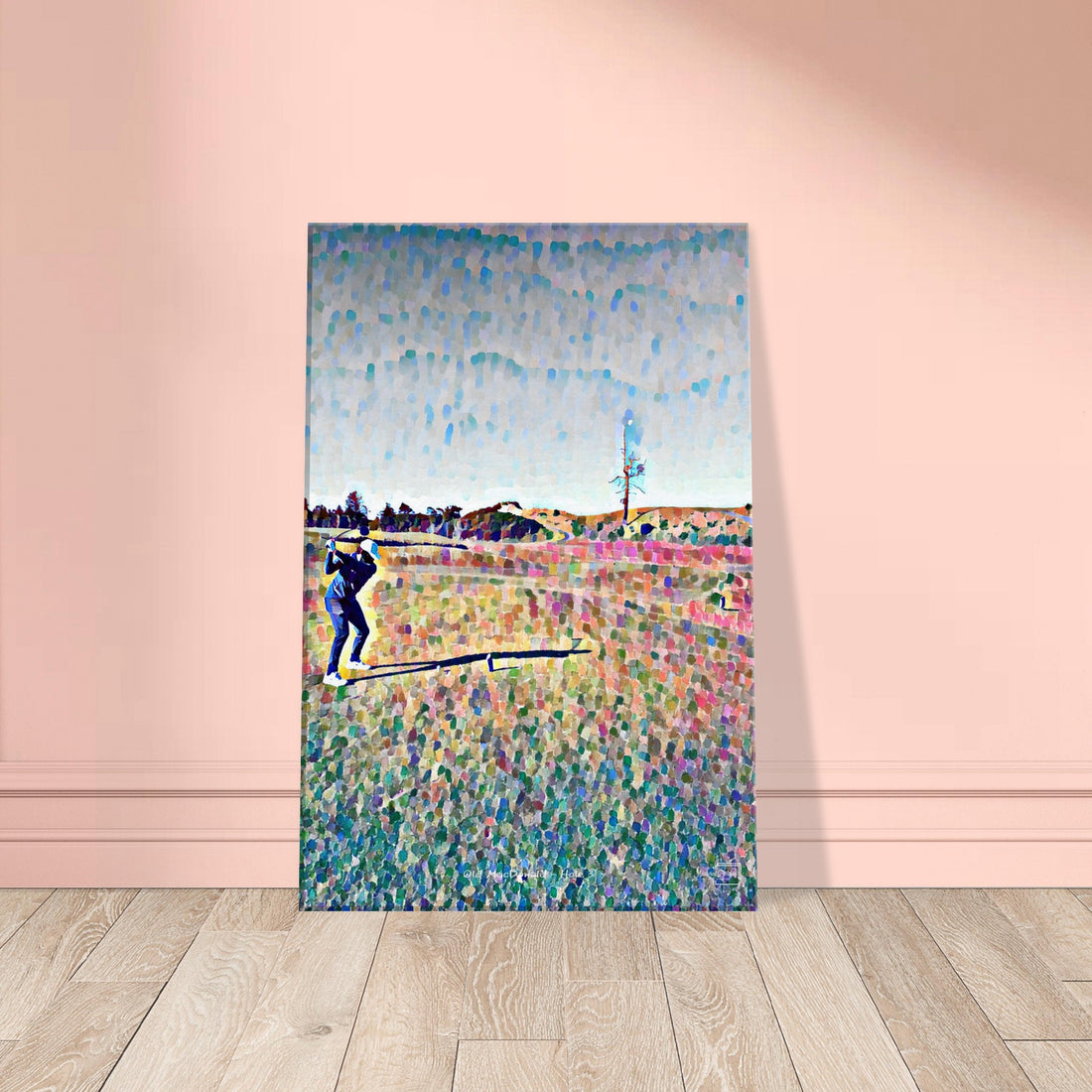 Pointillism print of the Ghost Tree at Bandon Dunes hole 3