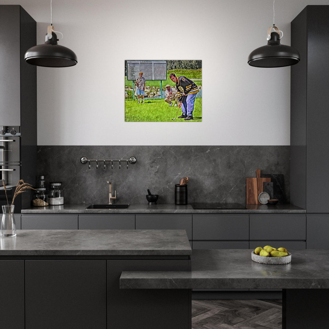 Artistic representation of Happy Gilmore's tap tap tap it in scene golf wall art