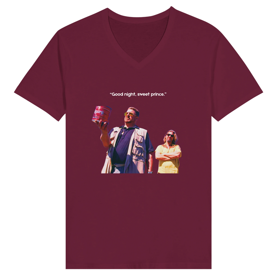 Close-up of Walter and The Dude with text 'Good Night Sweet Prince' The Big Lebowski Golf T-Shirt