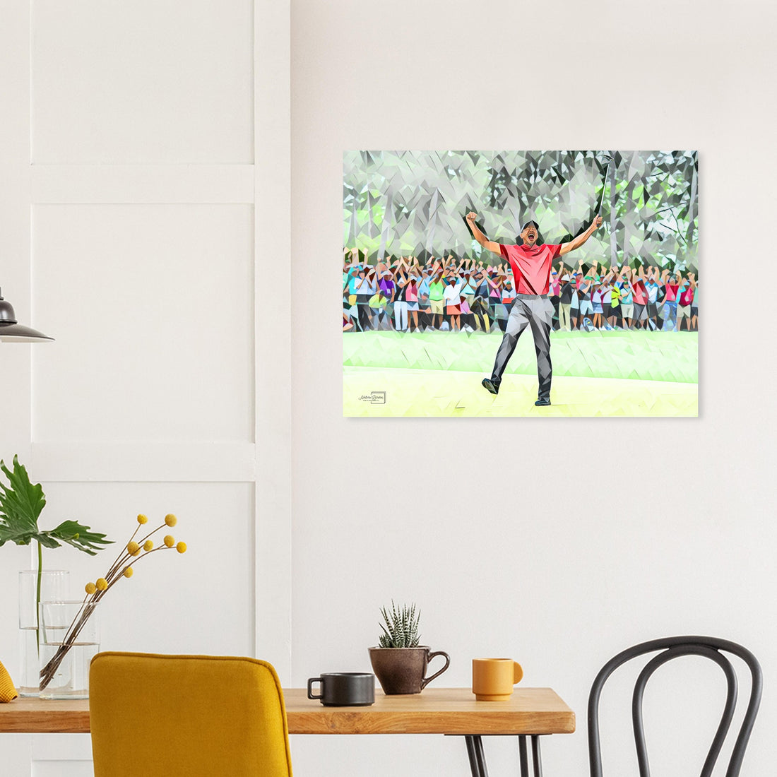 Tiger Woods celebrating with fans at the 2019 Masters golf wall art