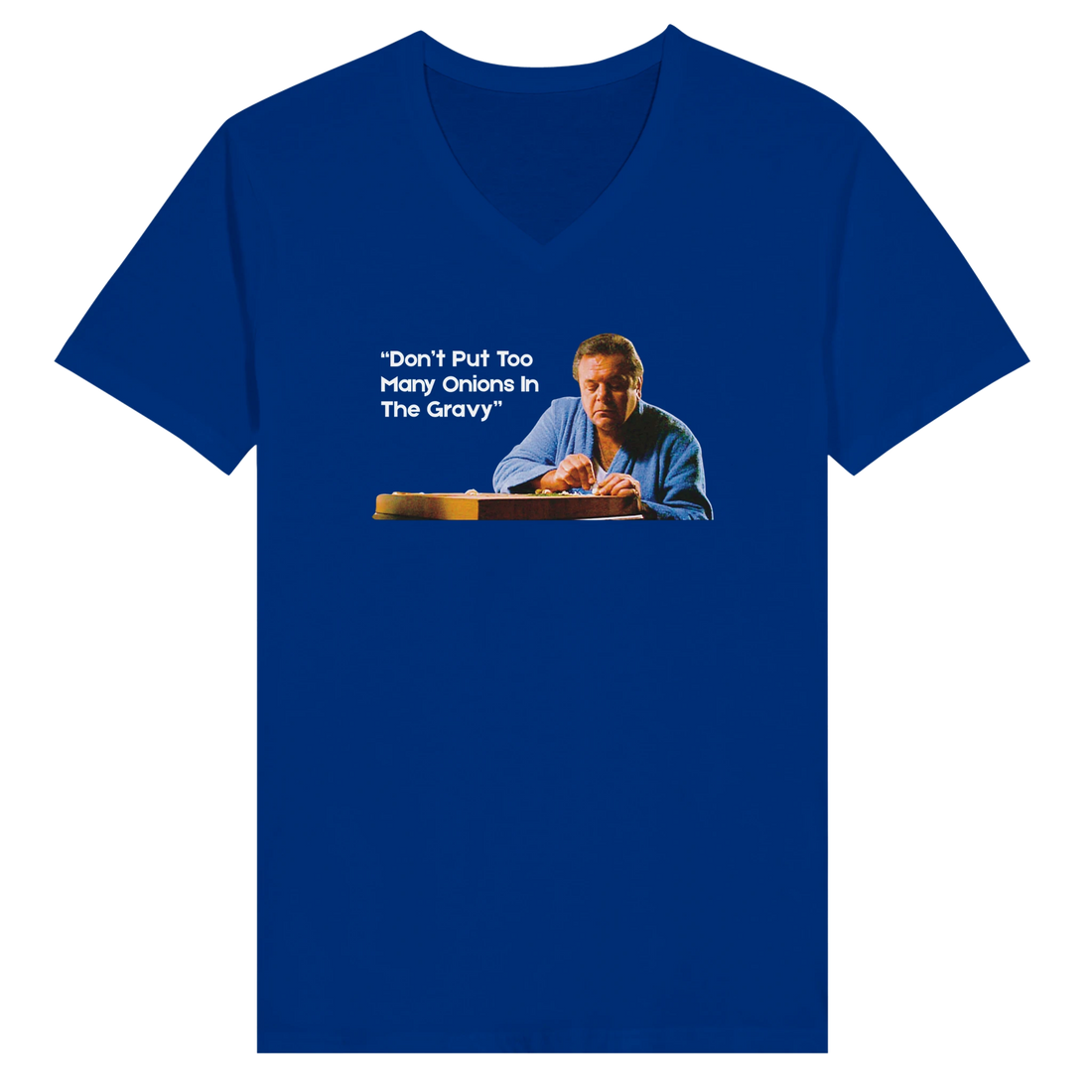 Paulie from Goodfellas featured on a 'Too Many Onions' graphic t-shirt