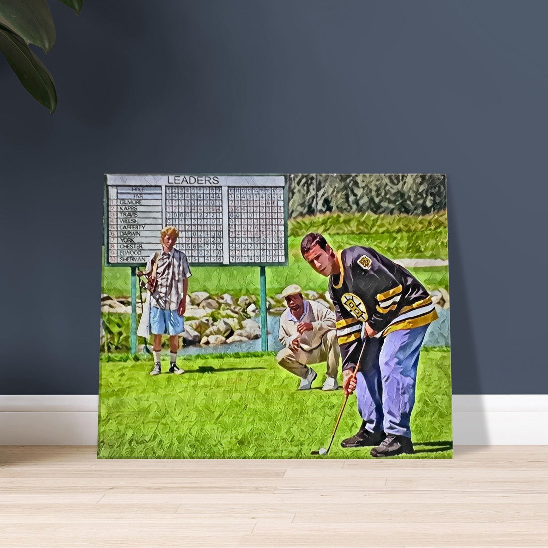 Close-up of Happy Gilmore's iconic tap-in scene oil on canvas print