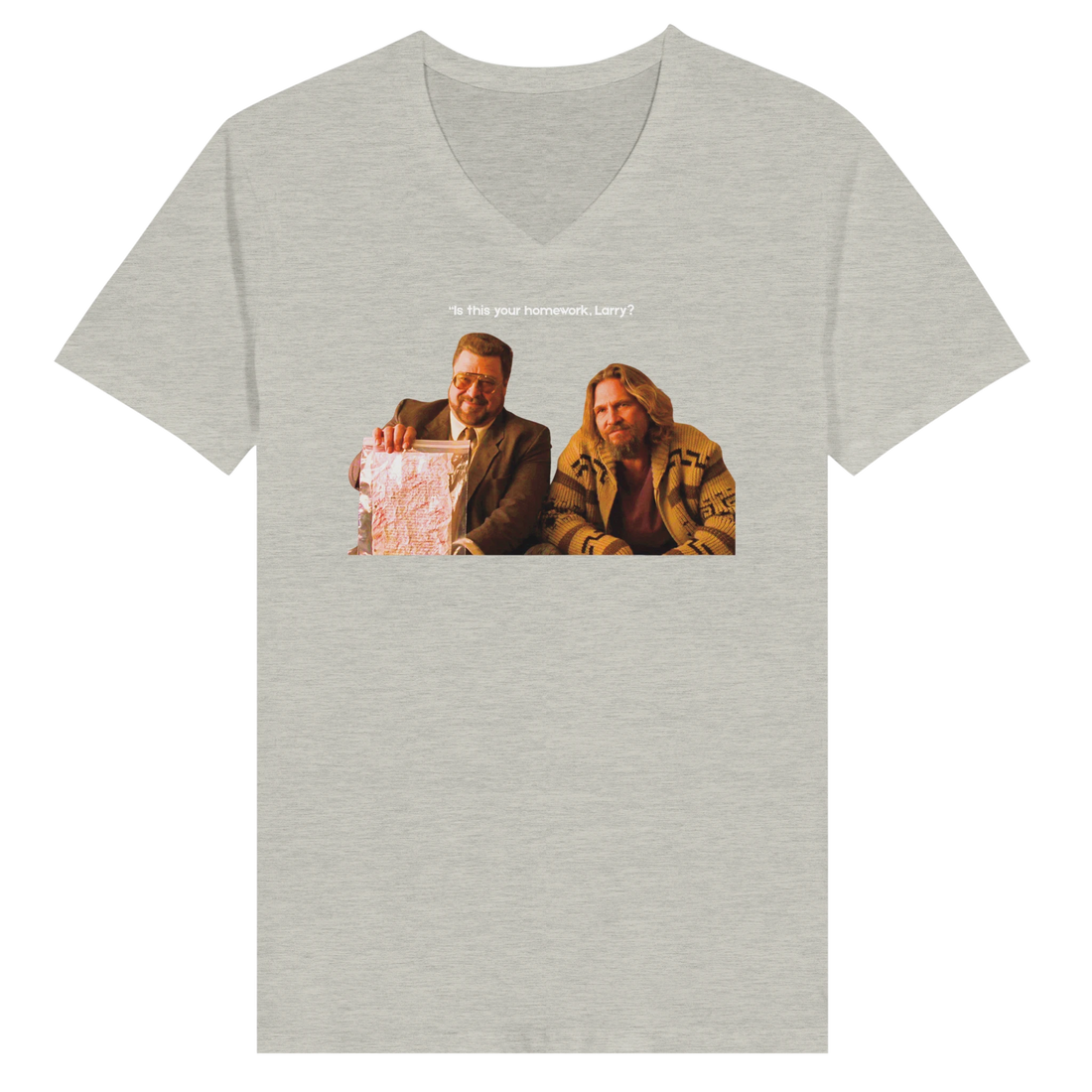 Is This Your Homework Larry? Big Lebowski golf t-shirt displayed on a hanger