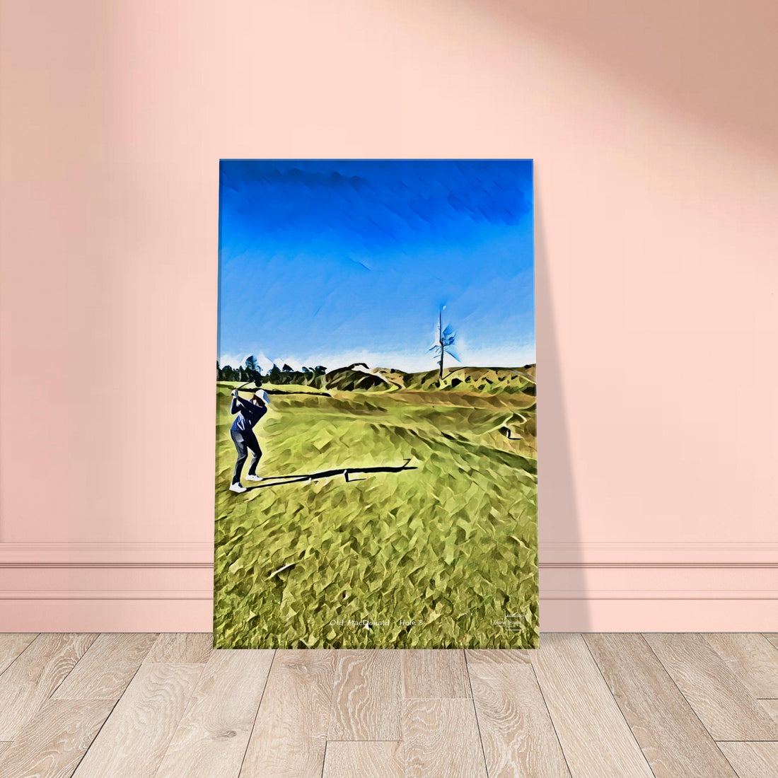 Gouache print of Old MacDonald at Bandon Dunes featuring the famous Ghost Tree on hole 3