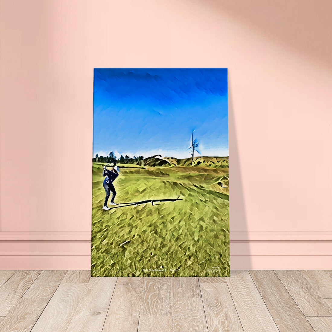 Old MacDonald at Bandon Dunes hole 3 gouache print featuring the Ghost Tree