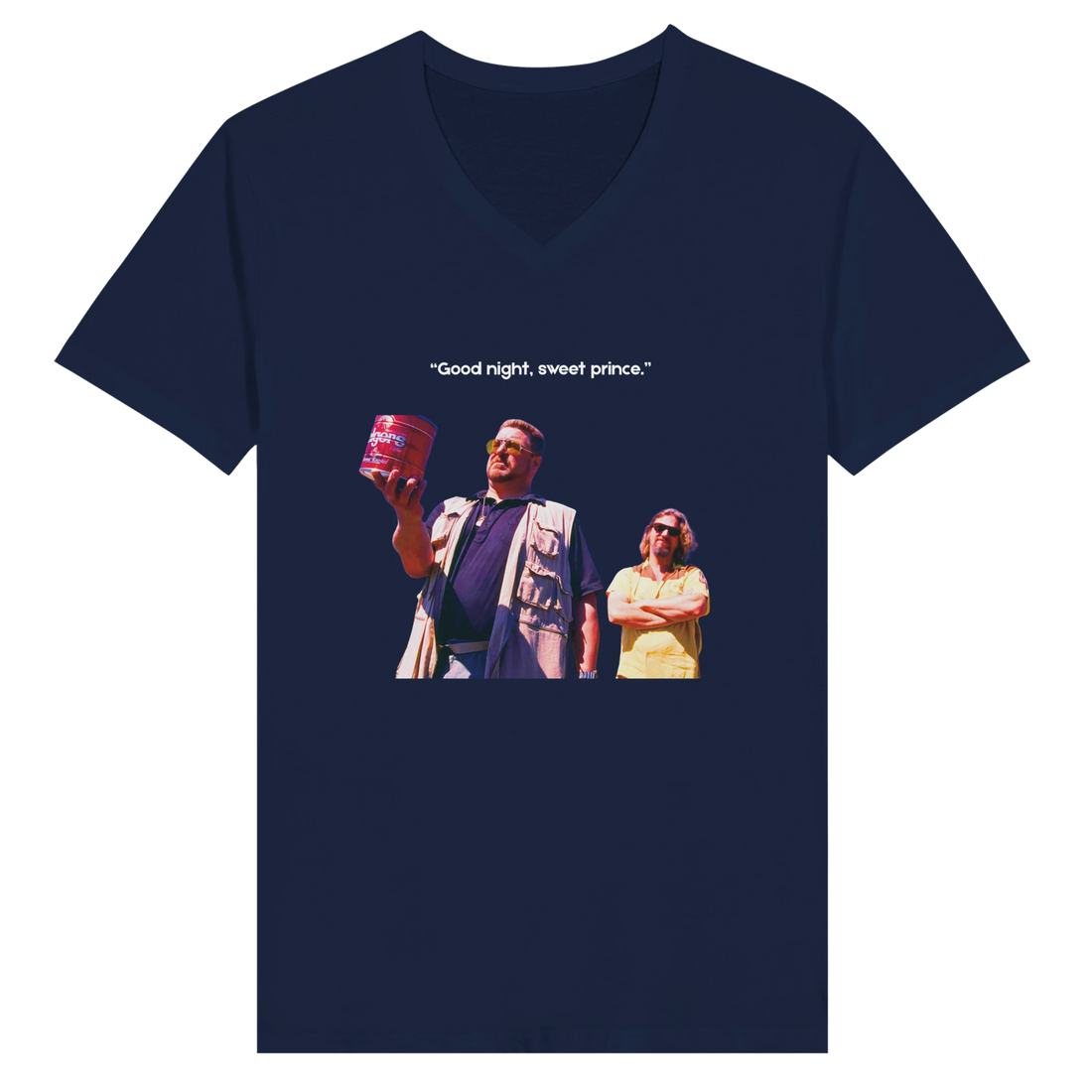 Graphic of Walter and The Dude with a somber tone The Big Lebowski Golf T-Shirt
