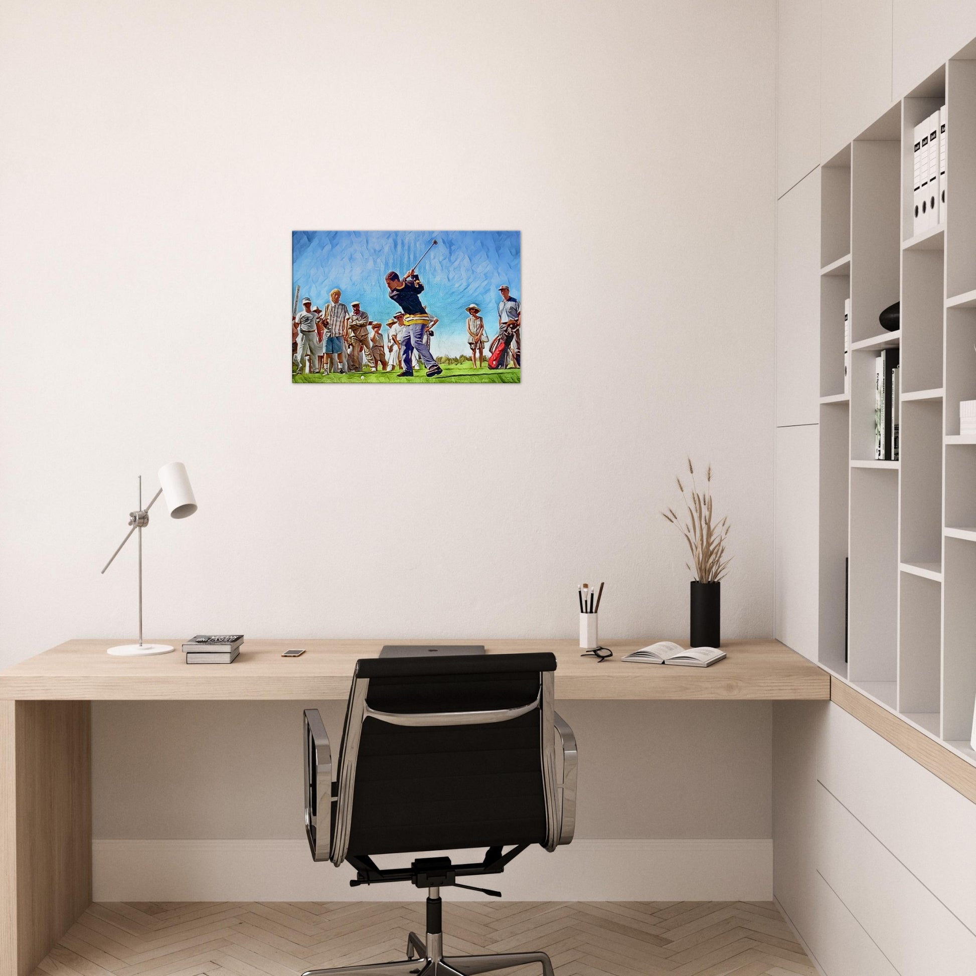 Vibrant oil painting of a golf scene from Happy Gilmore